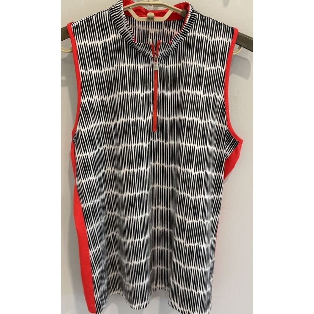 Tail Tennis Black White Red Geo Sleeveless 1/4 Zip Shirt Diagonal Stripe Size XL